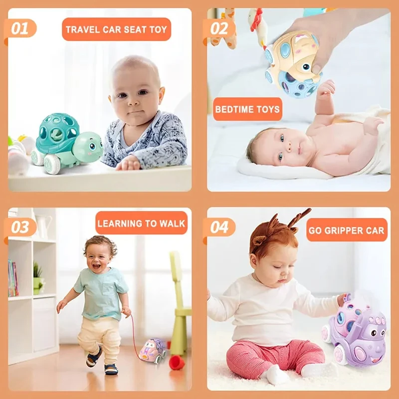 Baby rasselt Spielzeug Toot Autos für Neugeborene 0 6 12 Monate Kinder weichen Gummi Push and Go Fahrzeuge Reibung angetrieben LKW-Spiel