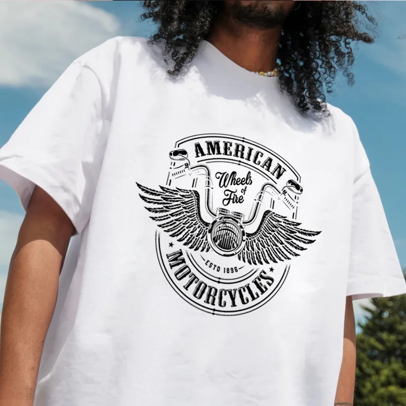 تي شيرت جناح الدراجة النارية 100% قطن برقبة دائرية تي شيرت بأكمام قصيرة تي شيرت رجالي غير رسمي
