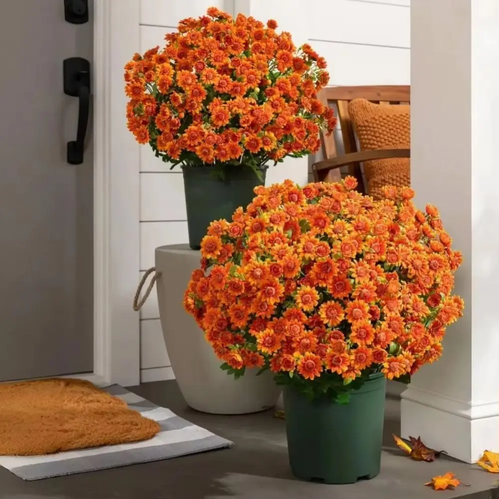 5개 묶음 고충실도 그라데이션 인공 데이지 부케 구부릴 수 있는 줄기 방수 21송이 모조 꽃 생생한 석양색