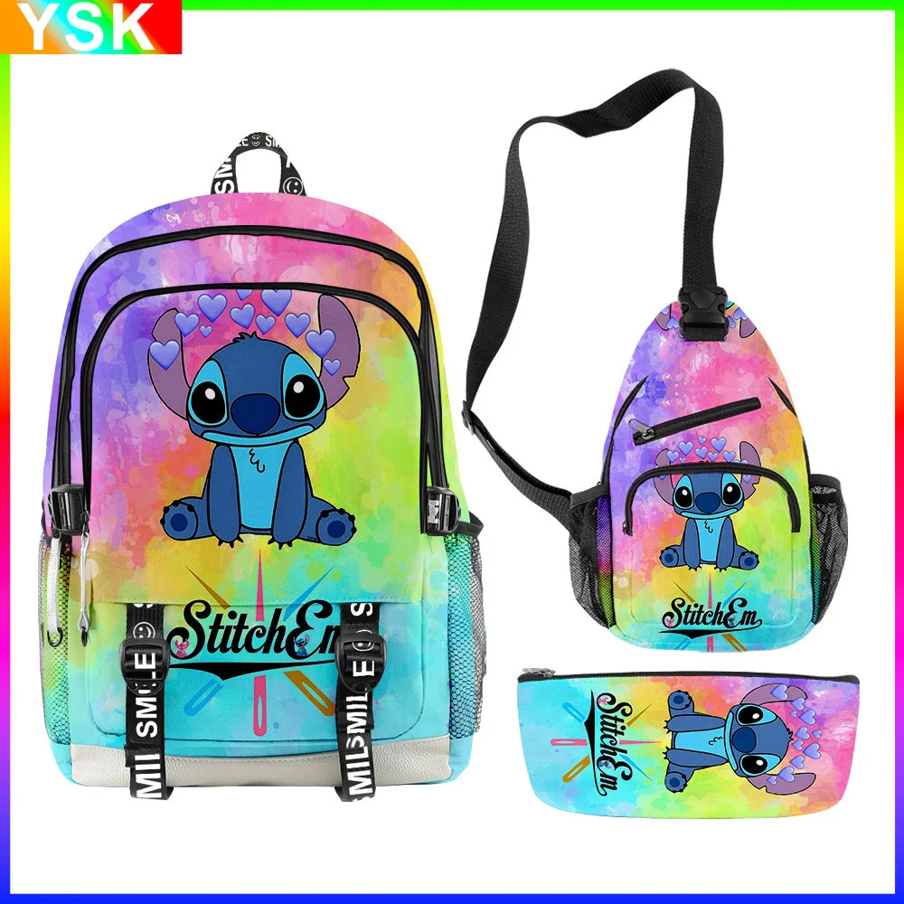 3PC-SET MINISO Disney New Anime Stitch School Bag Backpack Pencil Bag Shoulder Bag for Primary and Secondary School Students