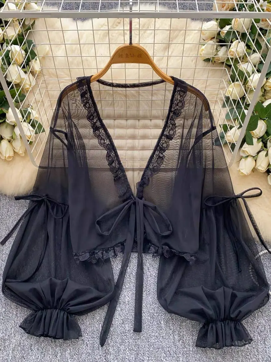 Lanterna con giuntura in pizzo dolce Sve Me ell Sottile involucro in chiffon trasparente Protezione solare da donna irt Coreano Sle Pendolarismo Vento