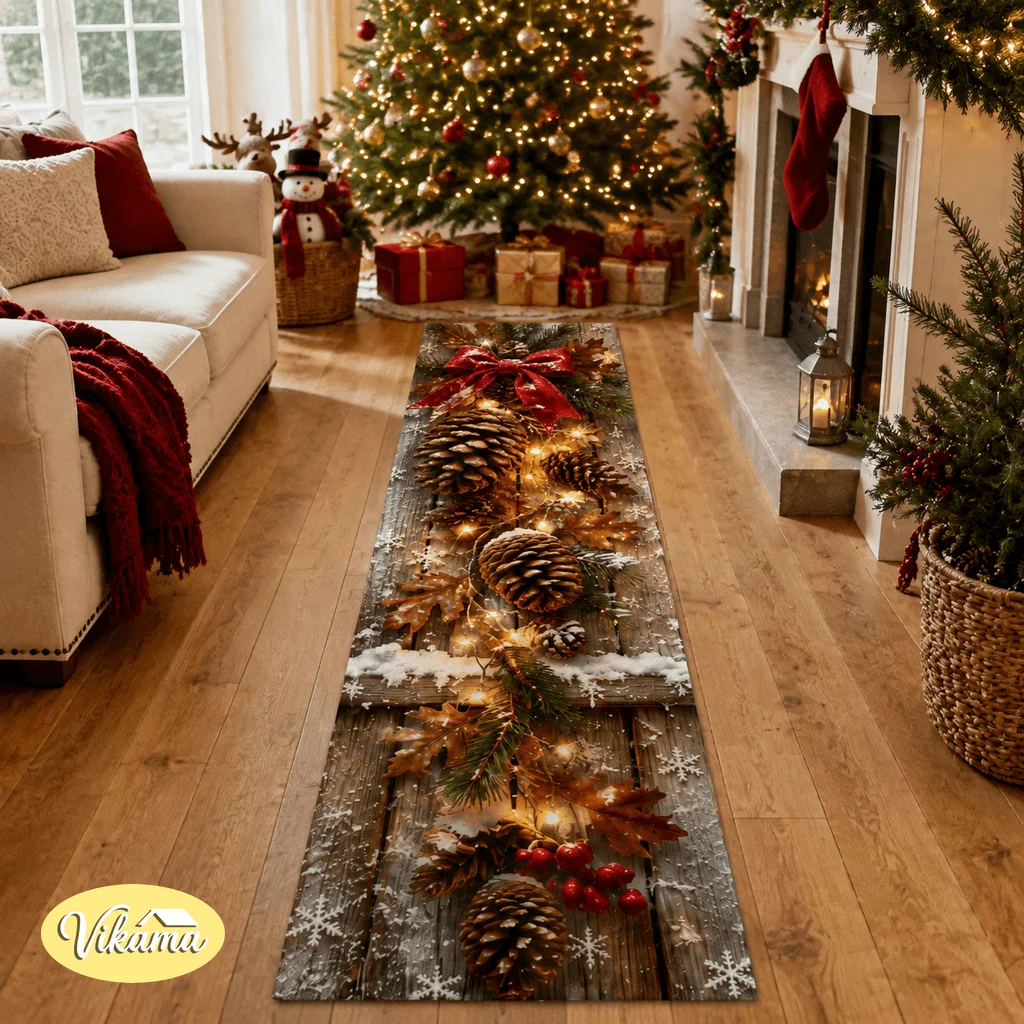 VIKAMA Christmas Long Corridor Carpet For Living Room Easy To Clean Staircase Landing Entrance Corridor Flannel Rug Home Decor