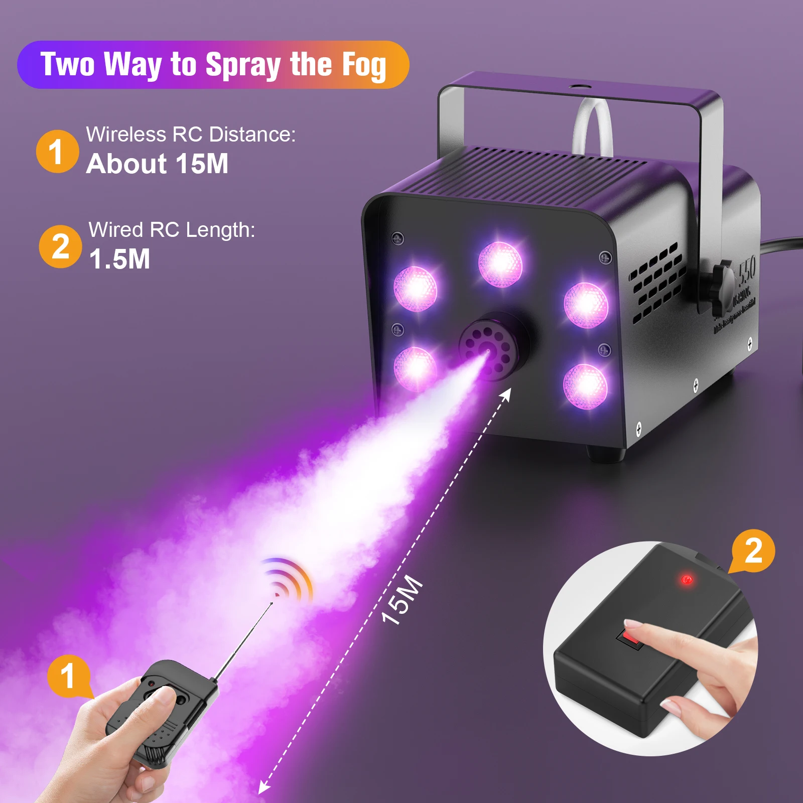 U'King 550W Rookmachine Disco Kleurrijke 5PCS RGB Kralen Podium Lichteffecten Rookmachine Afstandsbediening Party Bar Fogger Ejector