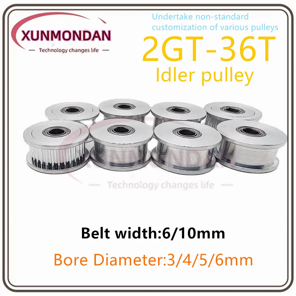 Xunmondan 2GT 36 Teeth Synchronous Timing Idler Pulley Bore 3/4/5/6mm with Bearing  For 6/10mm Belt 3D Printer Accessories