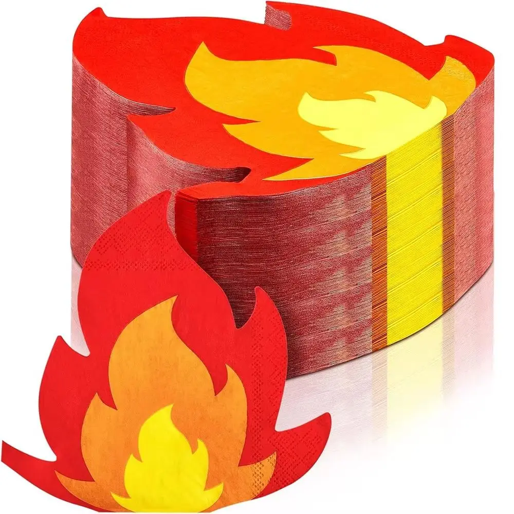 20PCS Unique Shape Flame Napkin Disposable Colorful Print Fire Pattern Tissue Eco Friendly Soft Paper Disposable Napkins