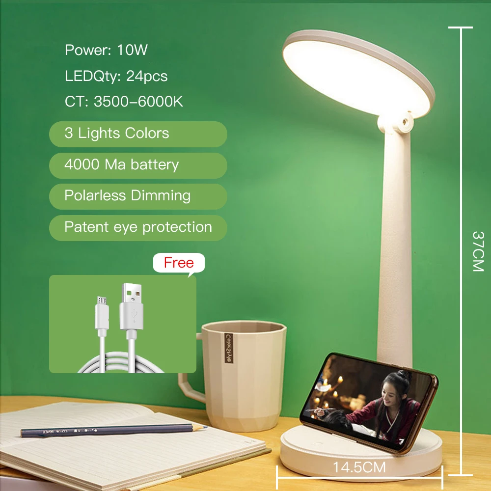 

Led Table Lamp 3 Color Stepless Dimmable Touch Foldable USB Chargeable Desk Lamp Bedside Eye Protection Reading Night Light DC5V