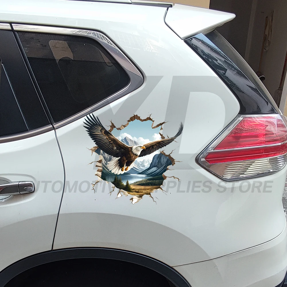 3D Realistic Eagle Car Sticker Broken Wall Bald Eagle Decals Waterproof Vinyl Auto Styling Scratches Occlusion Motor Decor