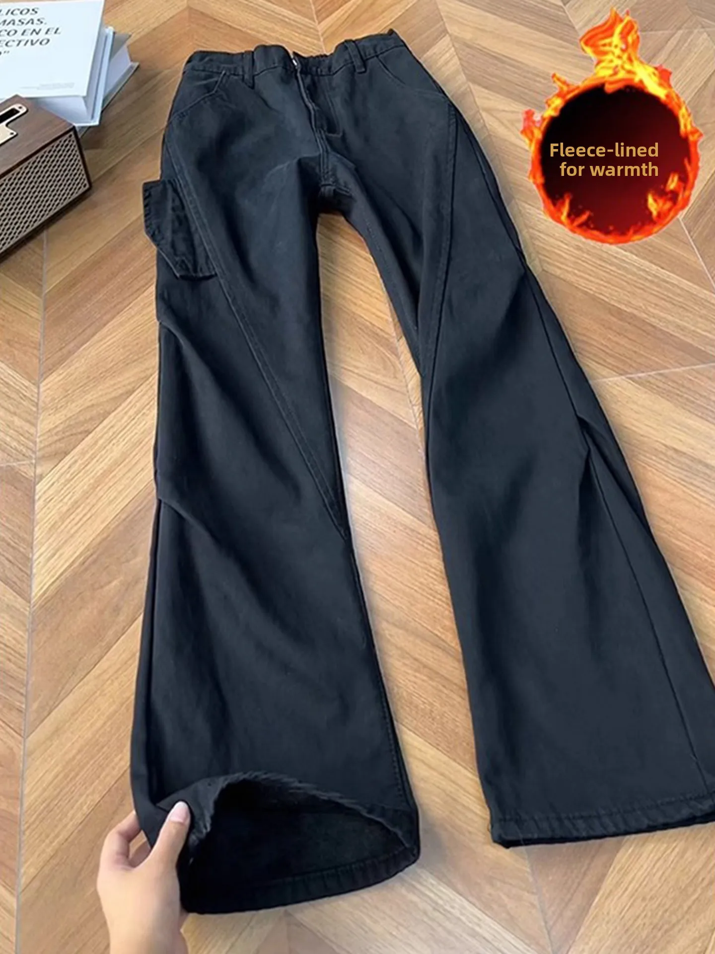 

Мужская зимняя модная рабочая одежда American Vibe с прямыми штанинами на подкладке, джинсы, повседневная износостойкая застежка-молния со средней талией