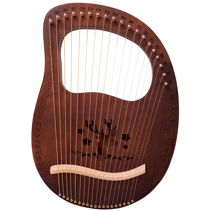 Wooden Mahogany Lyre Harp with Tuning Tool For Beginner Musical Instrument 19 Strings Stringed