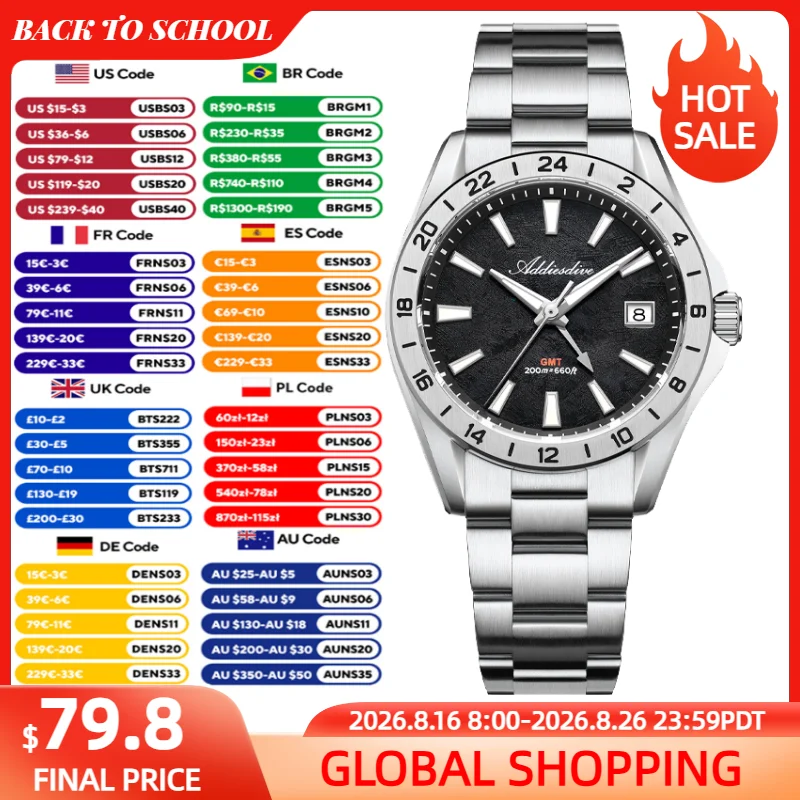 Gmt Dual Timezone Watch - ADDIESDIVE Elegante Business-Herrenuhr, 38 mm, Schweizer