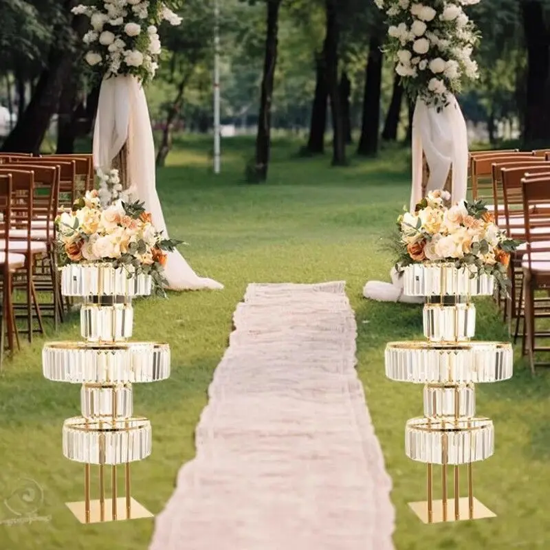 2/4/6/10 Pcs Wedding Gold Vase Centerpiece Acrylic Flower Stand with Hanging Acrylic, 5 Tier Round Chandelier Base for Wedding