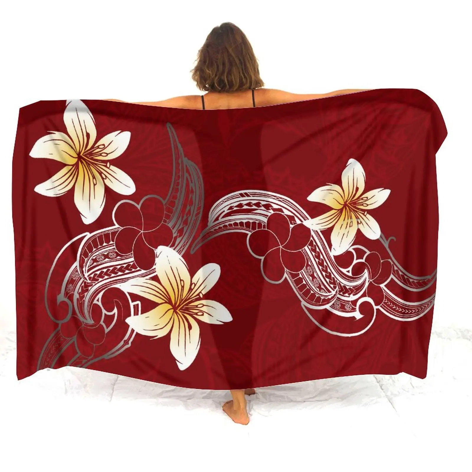 Lange En Korte Maat Normale Vrouwen Sarong Strand Met Bikini Eendelige Jas Op Maat Met Polynesische Print Patroon