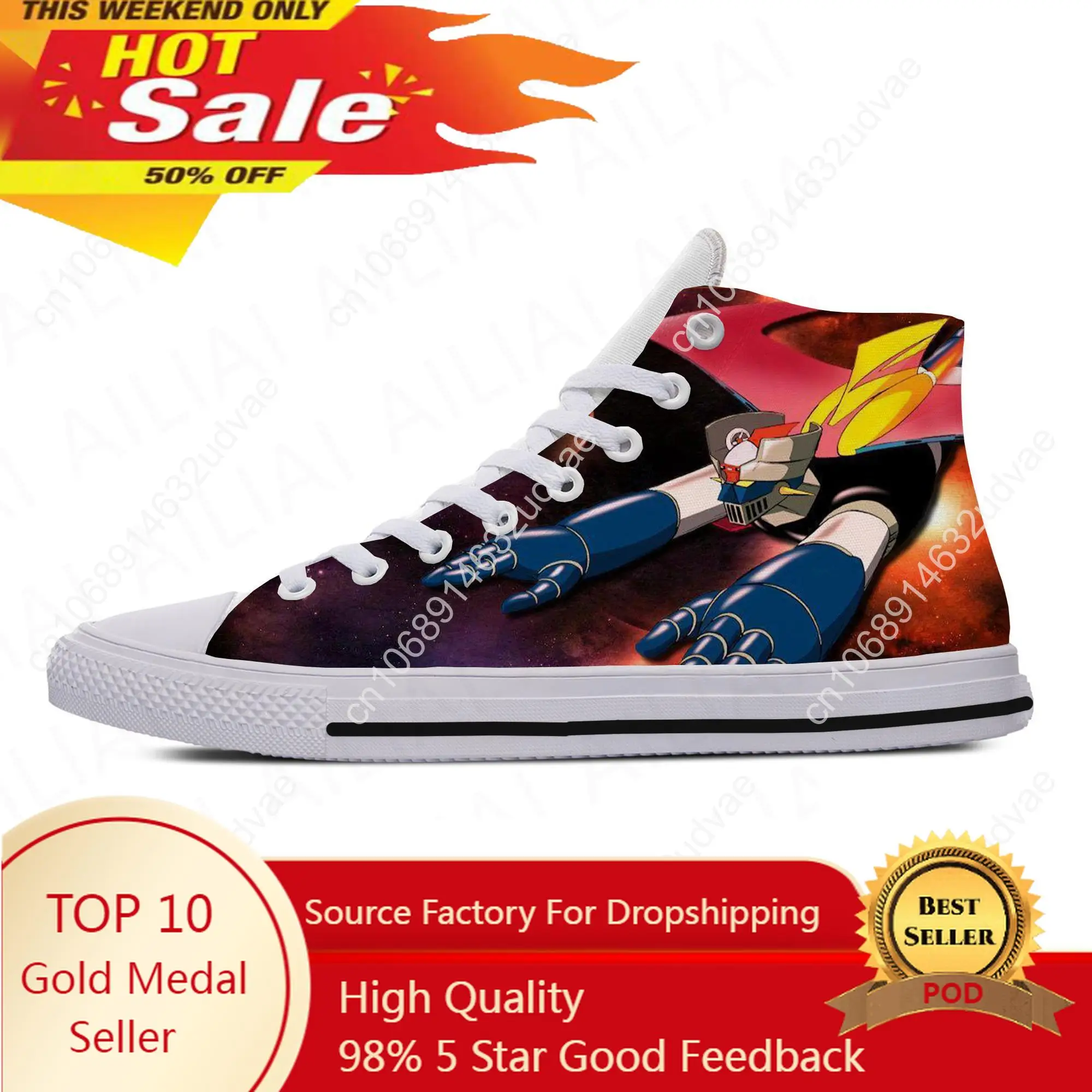 

Hot Japanese Anime Manga Mazinger Z UFO Robot Fashion Woman Man Lightweight Sneakers High Quality High Help Casual Board Shoes