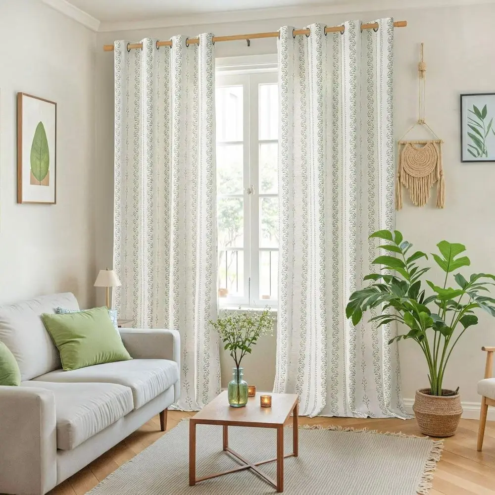 Spring Floral Botanical Curtains, 90 Long, 52 Wide Each, Set of 2 for Cottage-Style Living Rooms