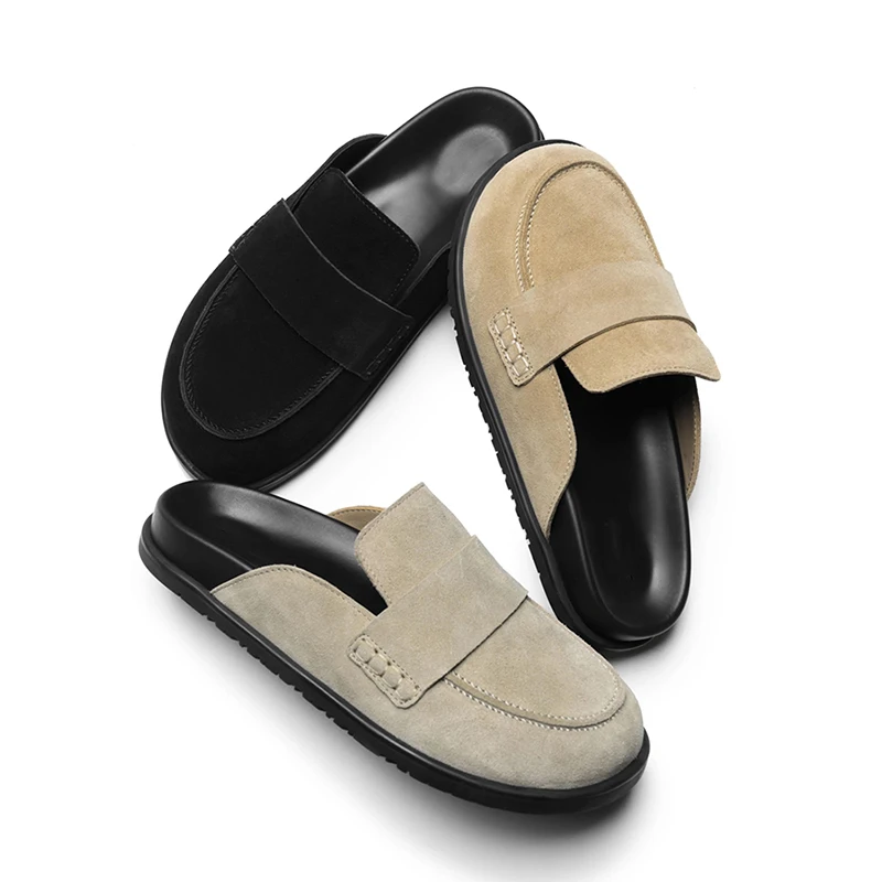 

Cow suede leather slippers for men breathable and casual Birken shoes outdoor work commuting shoes