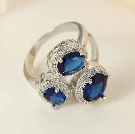 Luckyshine Unique 3X Oval Cut London Blue Topaz Cubic Zirconia Gemstone Silver Rings for Holiday Gifts