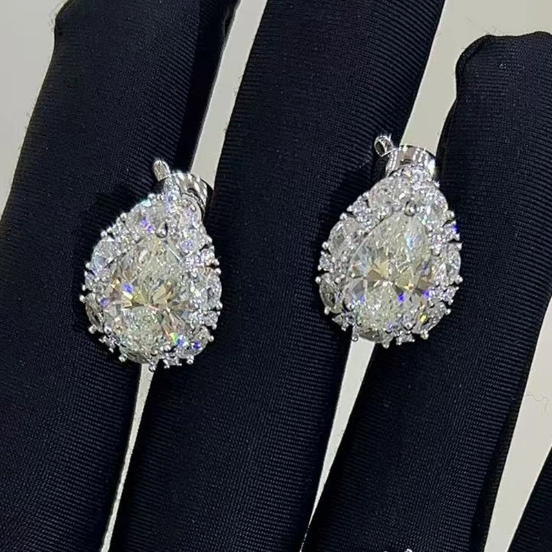 KQDANCE Solid 925 Sterling Silver Sapphire Luxury Shinny Water Drop Earrings With Full Diamonds For Women Party Jewelry Gifts
