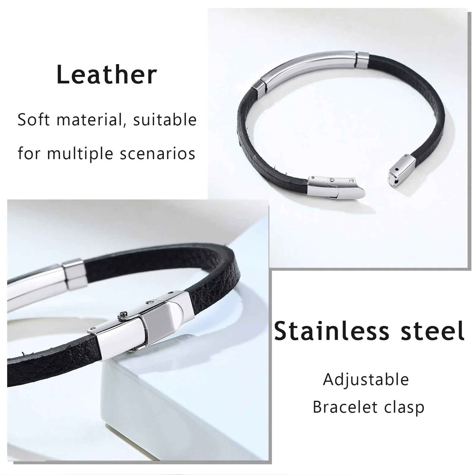 سوار جلدي مخصص نقش اسم شعار نص أساور استانليس ستيل شخصية هدية مخصصة للنساء والرجال (5 أنماط #3