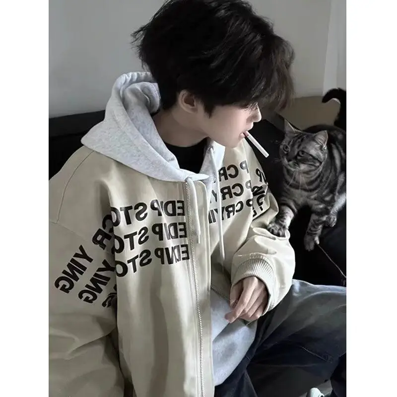 남성용 야구 재킷 레터 프린트 하이 스트리트 힙합 스타일 봄 가을 아우터웨어 플라이트 코트 스탠다드 핏 긴팔