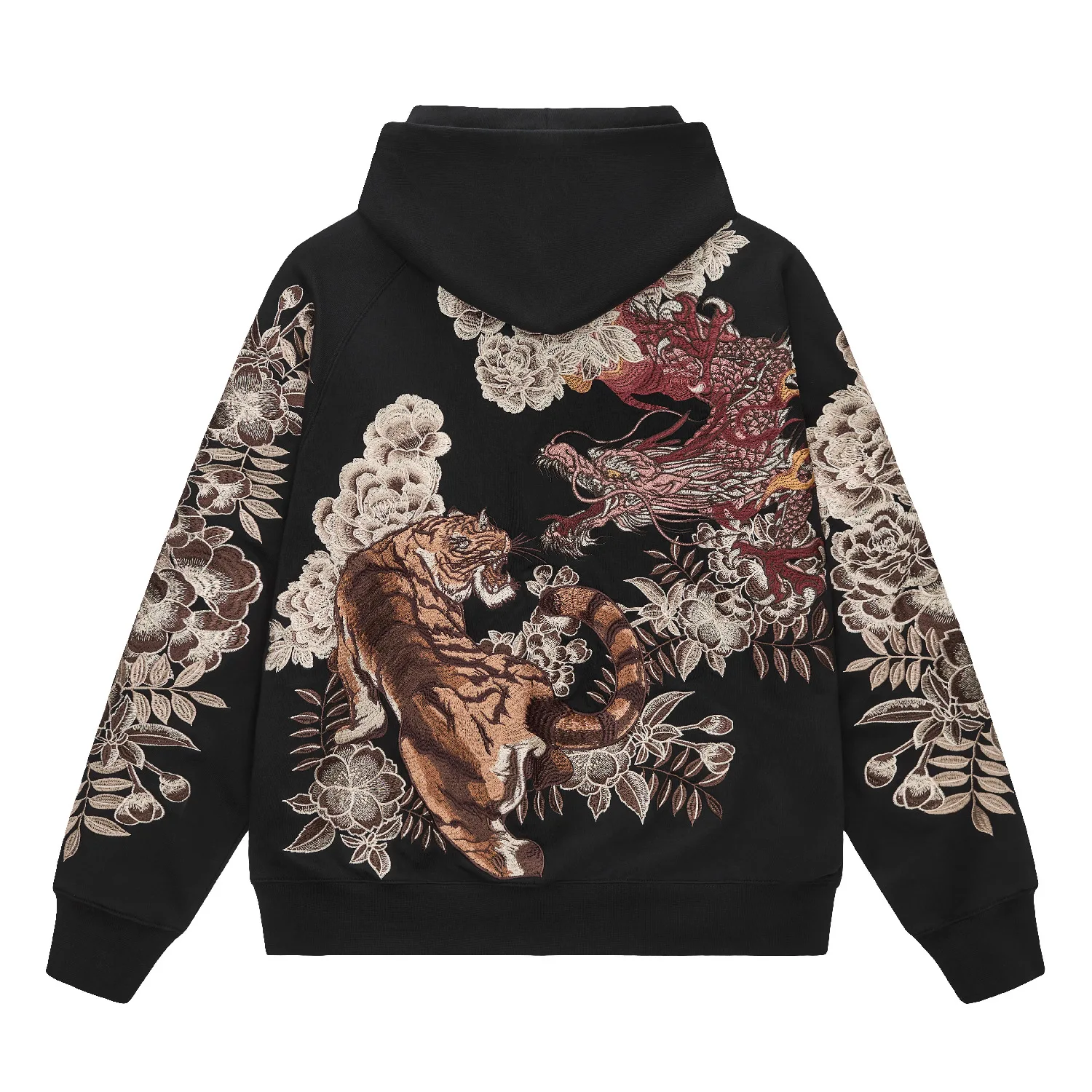 2026 Hip-Hop Zip-Up Hooded Jacket, High-end Chinese Embroidered Tiger Hoodie, Harajuku Pure Cotton Streetwear