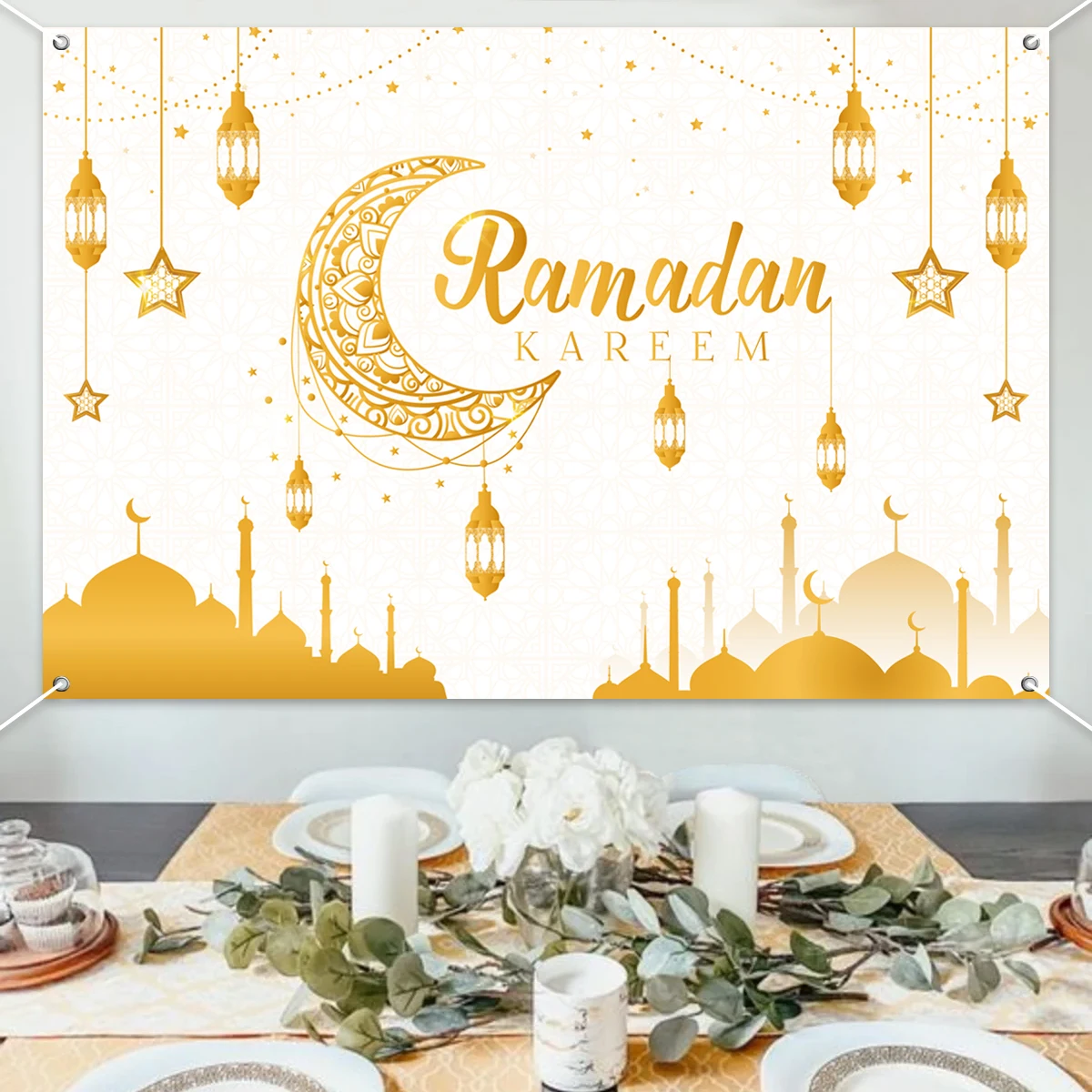 Ramadan Kareem Backdrop, Fundo do Ramadan, Eid Mubarak, Islã, Fontes do Partido Muçulmano, Decoração Ramadan para Casa, Eid Al-fitr Presente, 2024