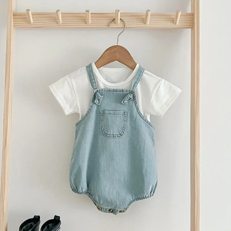 2025 Summer 0-24M Newborn Romper Baby Boys Girls Denim Romper Blue New Toddler Baby Jumpsuit One-piece Sleeveless Cowboy Overall