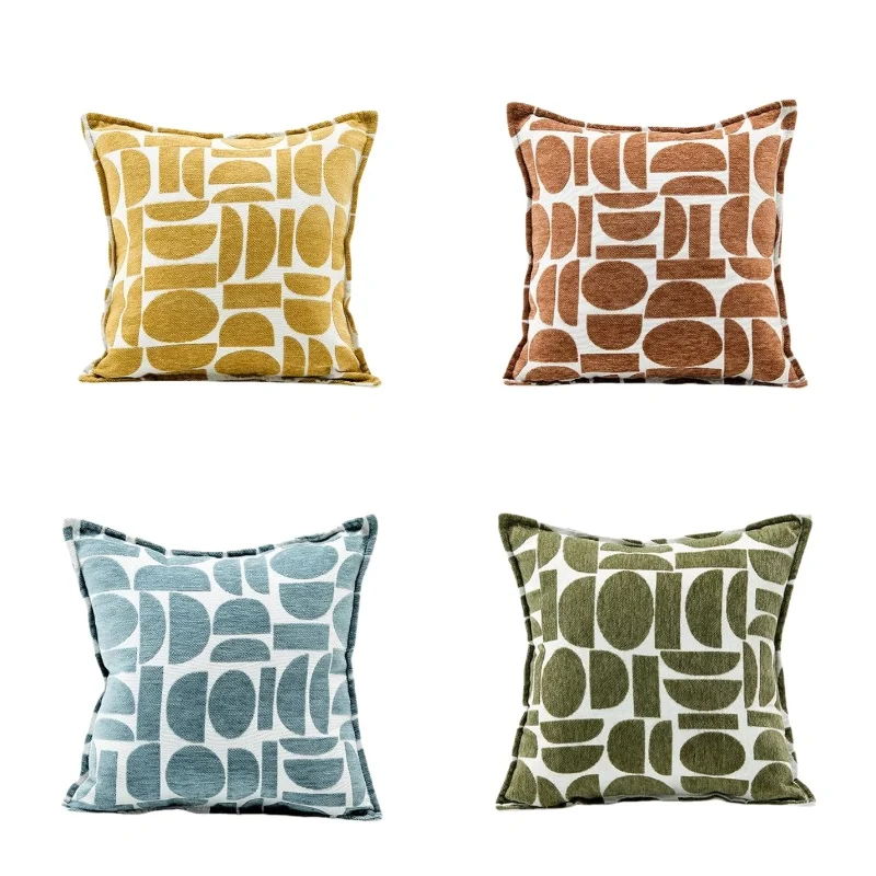 Colorful Yellow Geometric Pillows Luxury Chenille Cushion Case Modern Decorative Pillow Cover For Sofa Chair Home Decorations