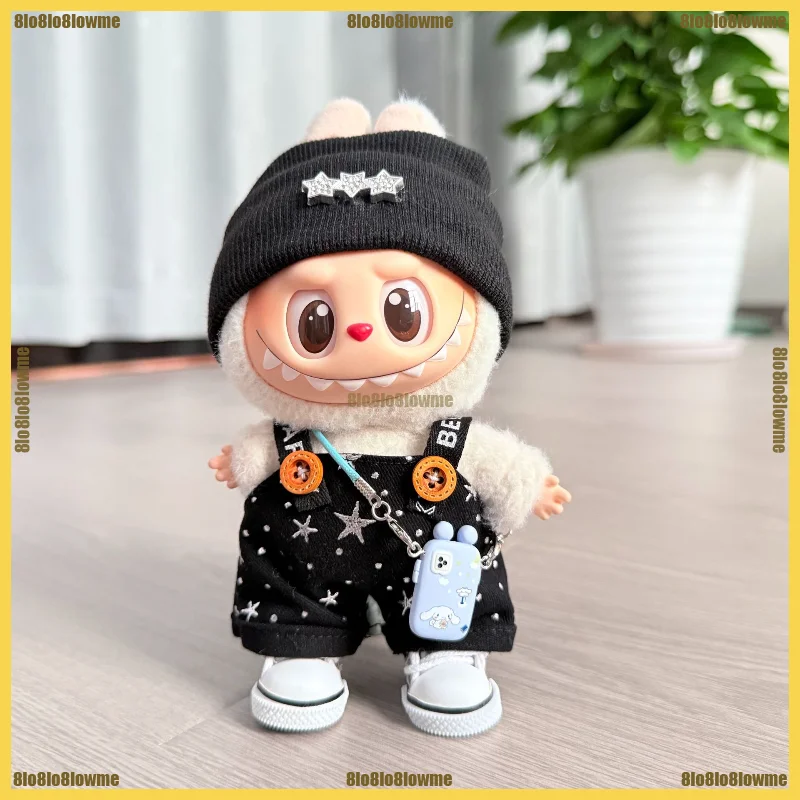 Vêtements Labubu mignons, chapeau tricoté étoile de dessin animé, ceinture ciel étoilé, ensemble pantalon, Mini vêtements de poupée en peluche, accessoires de poupée à la mode