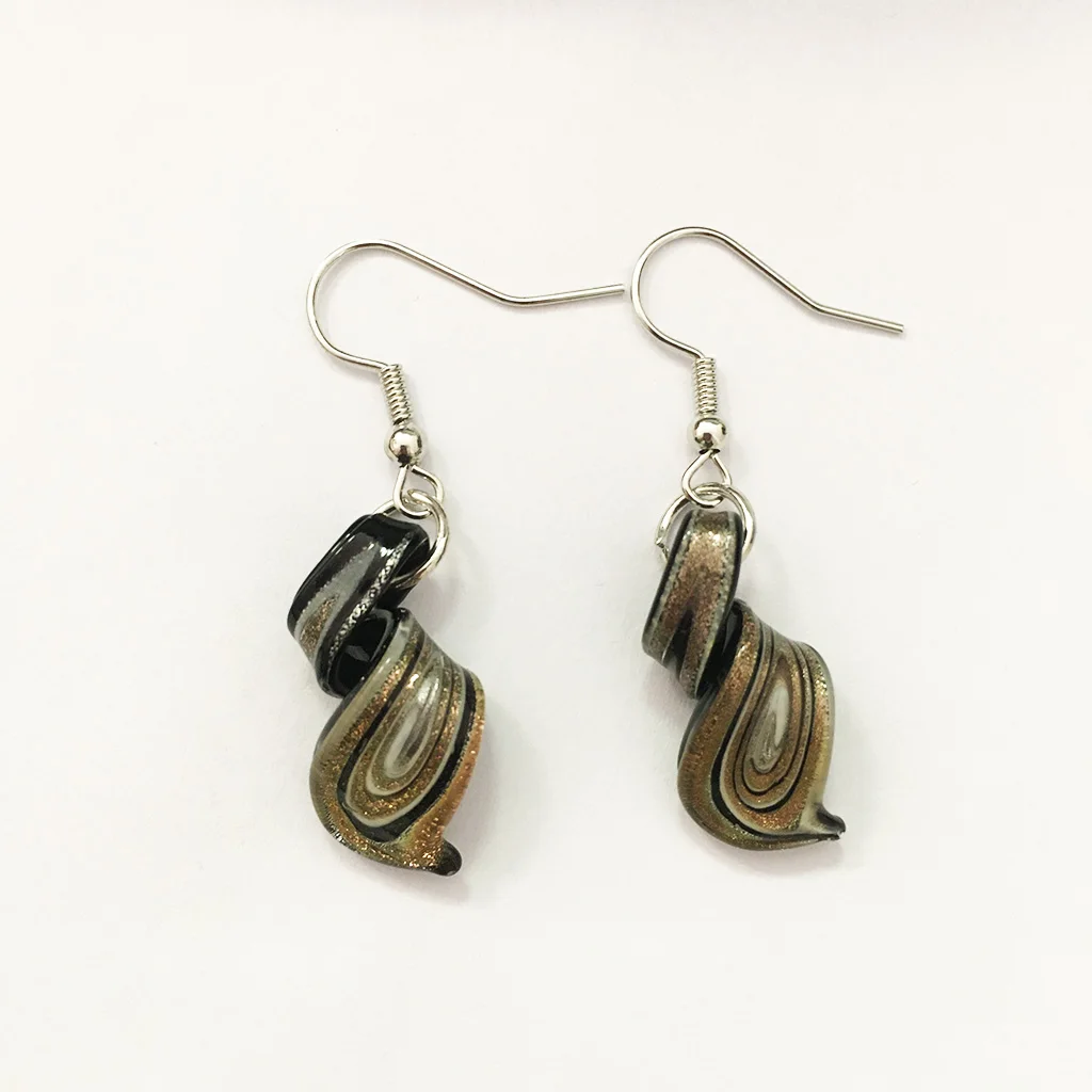

6 Pairs Chinese Style Glass Murano Retro Earring Handmade Personality Pendant Female Spiral Black Glass Pendant