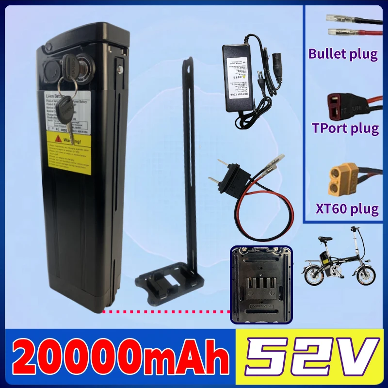 

52V 20Ah Seat Tube Silver Fish 18650 Li-ion Battery For Electric Bike Bicycle Bicycle battery+charger