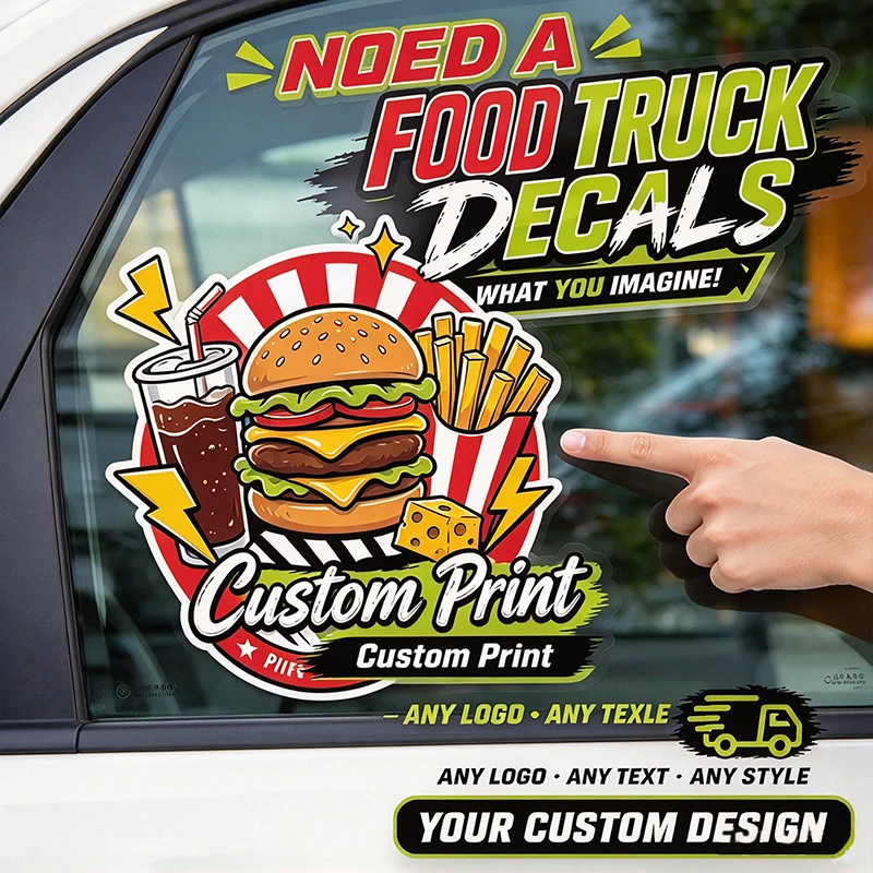 Custom Decals Full Color Custom Window Personalized Logo Clear Decal or Cling for Fast Food Truck or Restaurant - Free Mockup