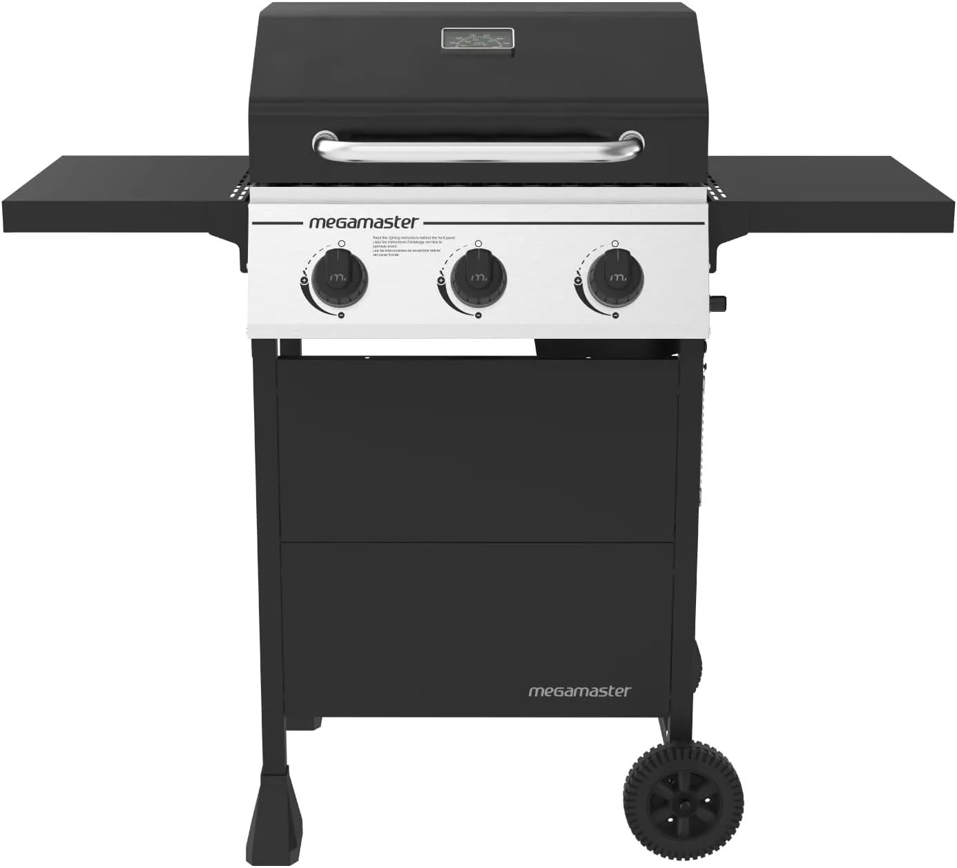 

3-Burner Propane Gas Grill with Side Tables - 30,000 BTUs, Stainless Steel