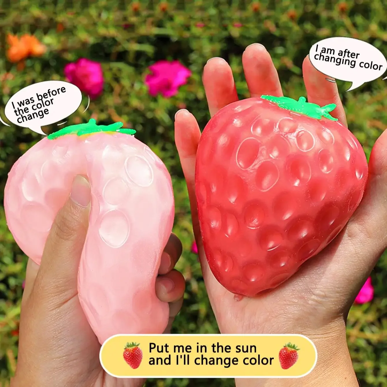 Decompression Toys Simulated Color-changing Strawberry Squishy Fruit Hand Anti-stress Squeeze Ball  for Children Sensory Auti