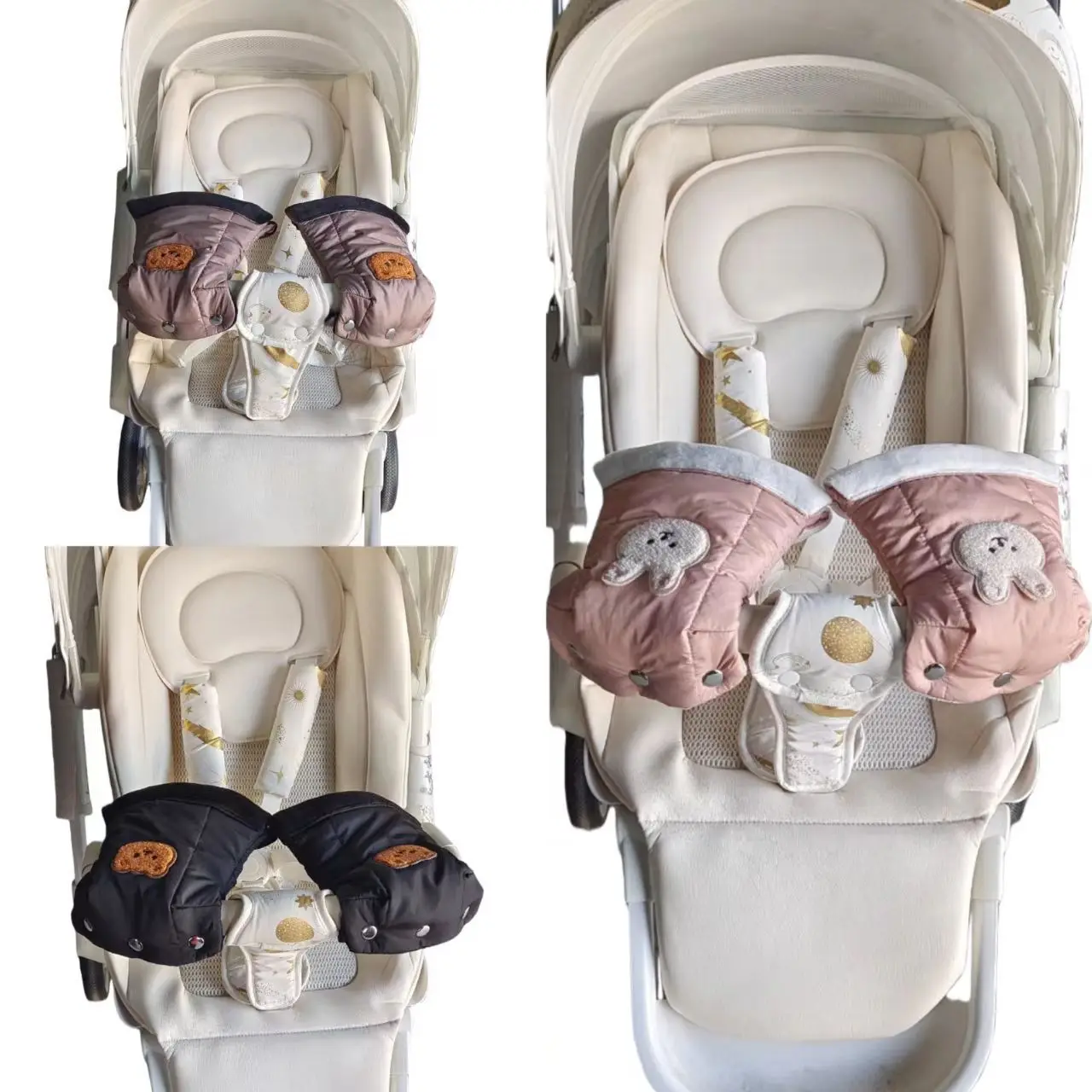 Universal Split Gloves for Baby Stroller Cute Cartoon Bear Embroidered Label Windproof Proof Gloves for Tricycle, Wheelchair