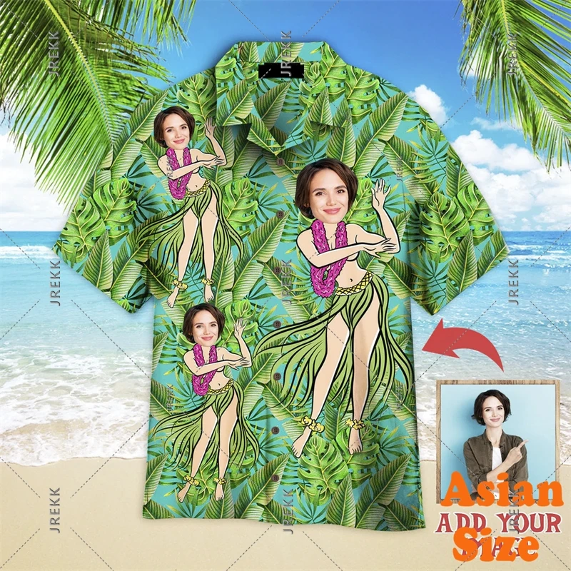 Humor Funny Custom Picture Hawaiian Shirt DIY Personality Button Shirts Birthday Gift Suitable Couples Novelties 2025 Blouse