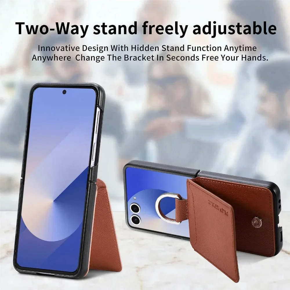 

Чехол-кошелек для телефона Samsung Galaxy Z Flip - кожаный чехол с узором личи и кольцевым держателем для карт для Z Flip 7/6/5/4/3/2/1 Flip7/Flip6/Flip