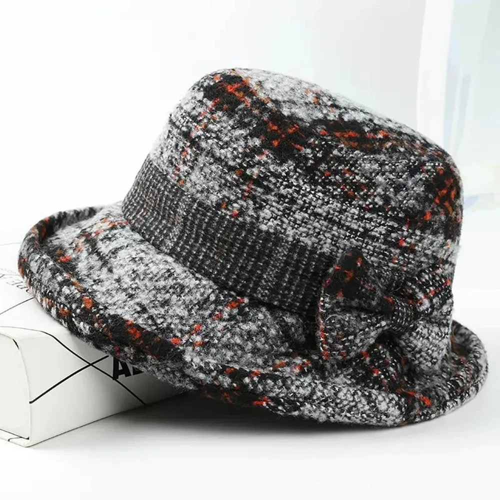 Damen Herbst- und Winter-Schleifenhut, Verdickter Warmer Wollener Casual-Fischerhut – Detail 7
