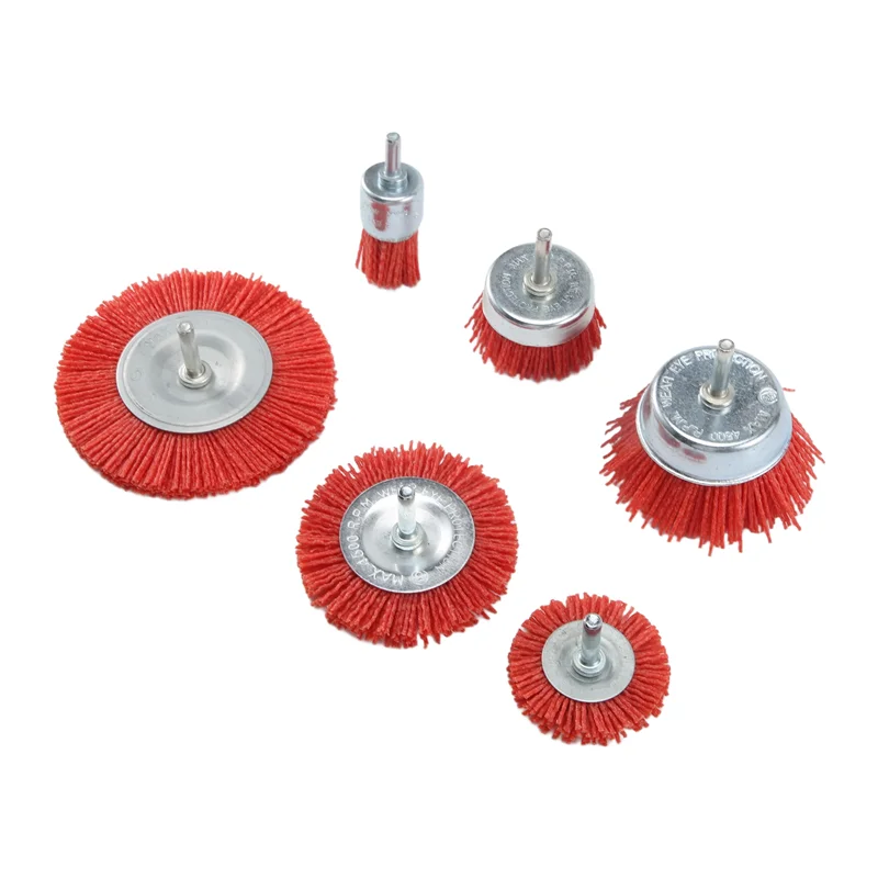 AB47-6 pezzi set di spazzole a tazza e spazzole a tazza con filamento di nylon abrasivo con gambo da 1/4 di pollice, set di spazzole per trapano in nylon di 6 dimensioni perfetto