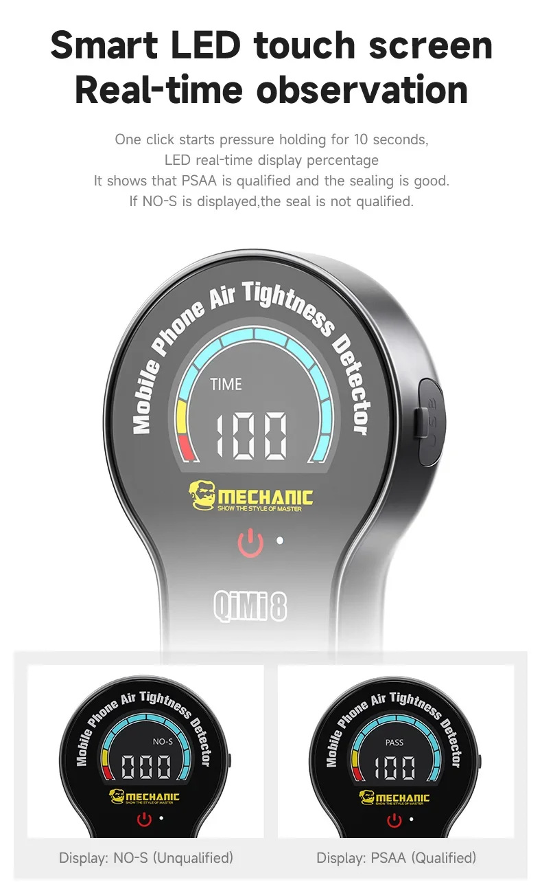 Mechanic Qimi8 Intelligent Mobile Phone Airtight Detector One Click Start LED Screen Tool for Phone Waterproof Seal Detection