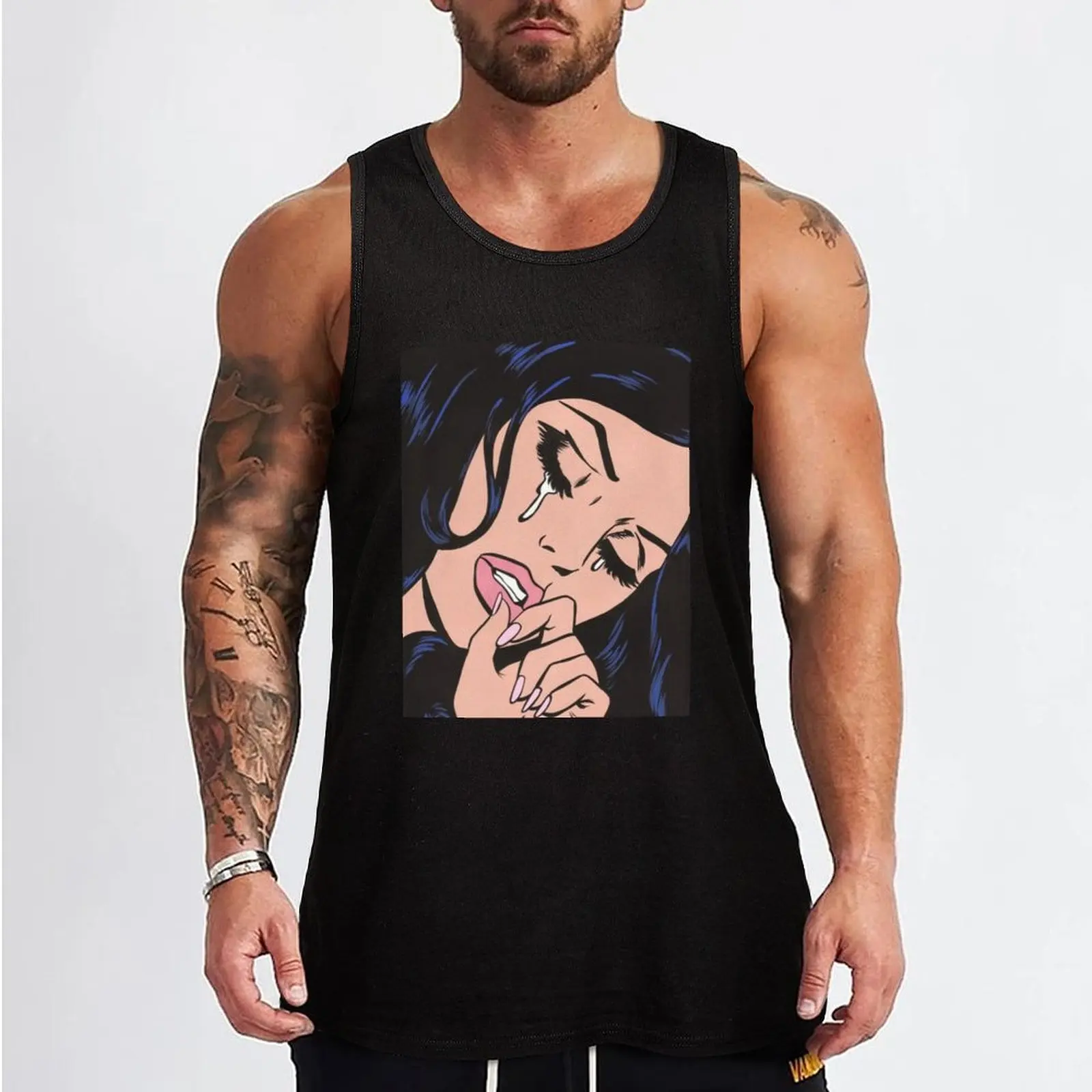 Poster Black Hair Crying - Comic Girl 2024 Tank Top Gym t-shirt man gym t-shirts man summer clothes man 2024