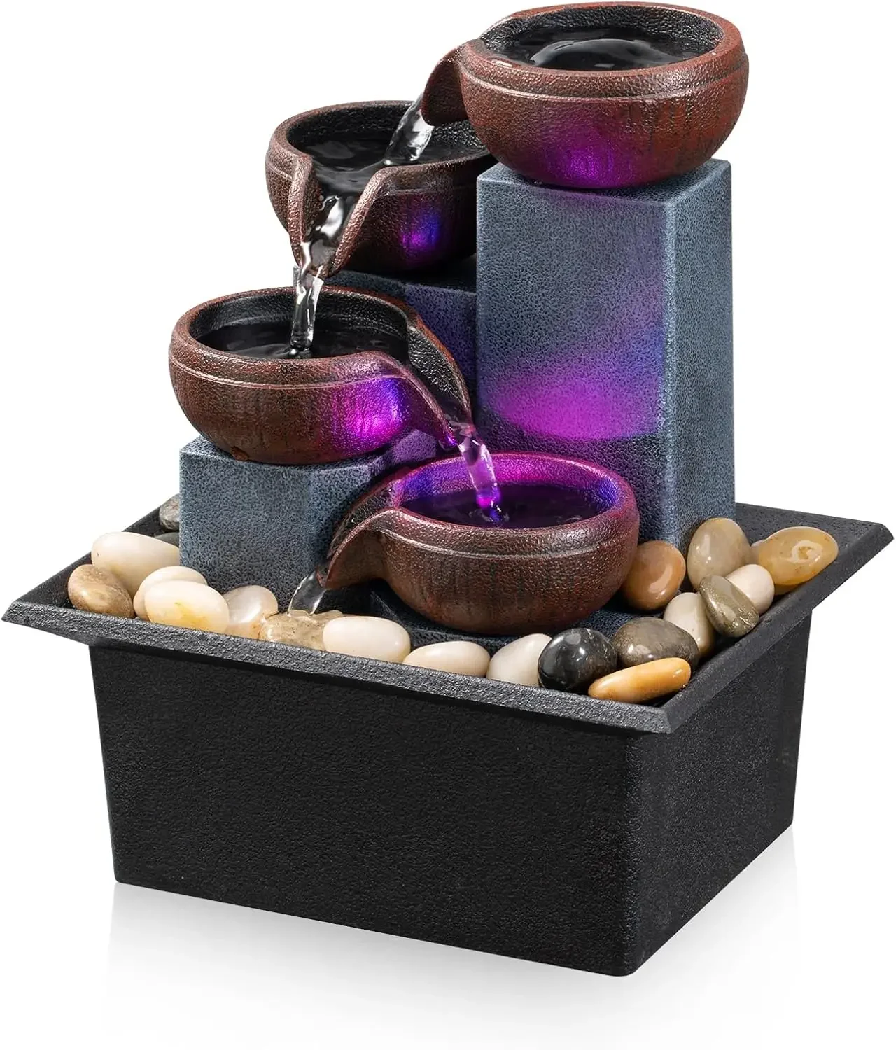 

4-Tier Tabletop Waterfall Fountain with LED Lights for Home Office Relaxation, 7.5in