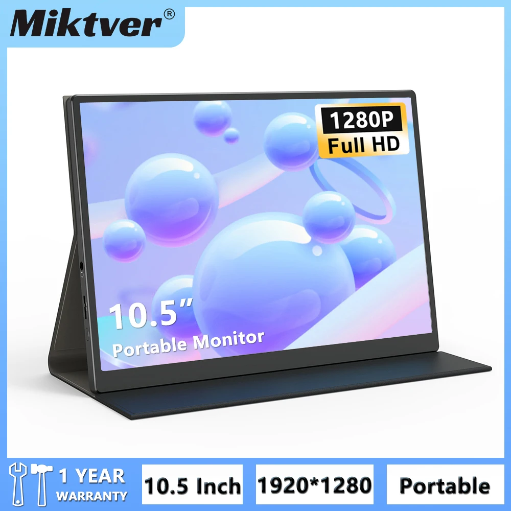 

Miktver Portable Business Monitor 10.5 Inch HD 1920x1280 Resolution 100%sRGB Gaming IPS Widescreen USB-C&HDMI Display For Laptop