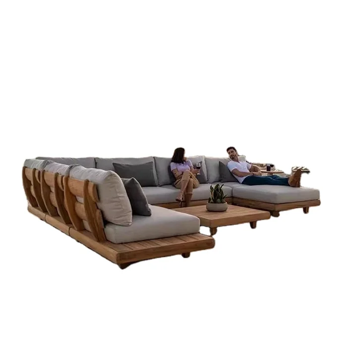 Custom Outdoor Villa Garden Modern Simplicity High-end Teak Sofa Combination Furniture With Cushions For Hotel Patio Terrace Sol