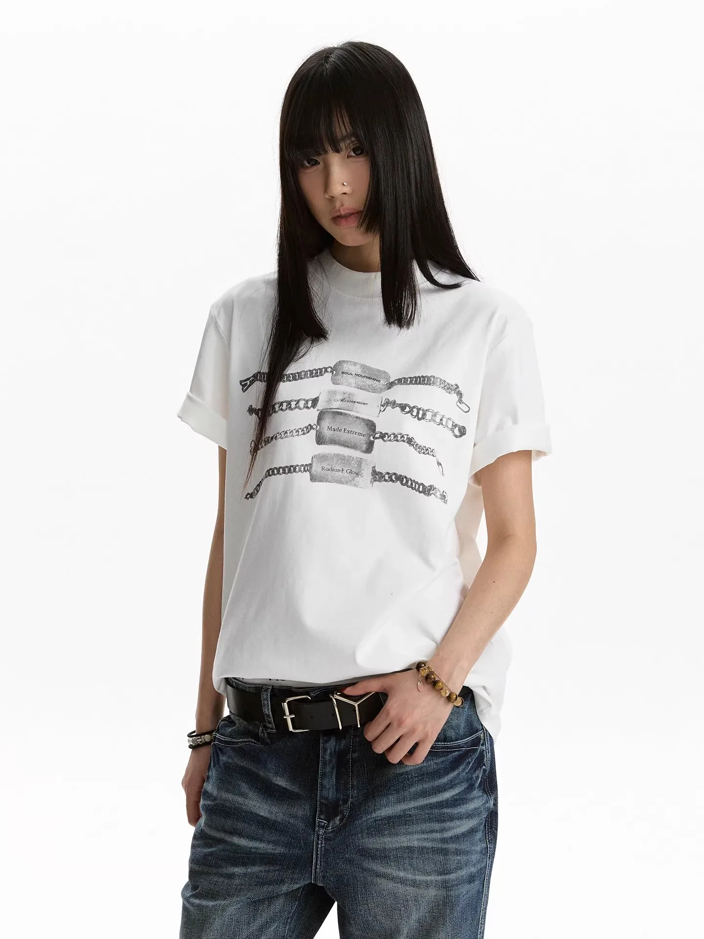 American Style Digital Print Cool Feeling Breathable Short Sleeve T-Shirt Boxy Fit High End Unisex Commute Top Women's Fashion