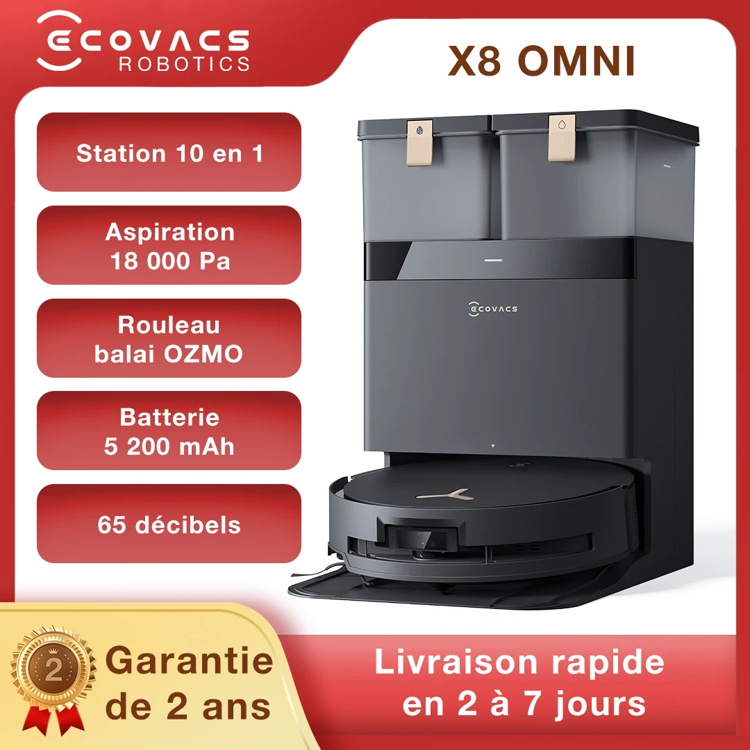 ECOVACS DEEBOT X8 OMNI 18,000Pa Ozmo rouleau Robot de nettoyage intelligent aspirateur Robot ménage aspiration vadrouille App contrôle  aspirateur sans fil puissant shampouineuse zero tangle self