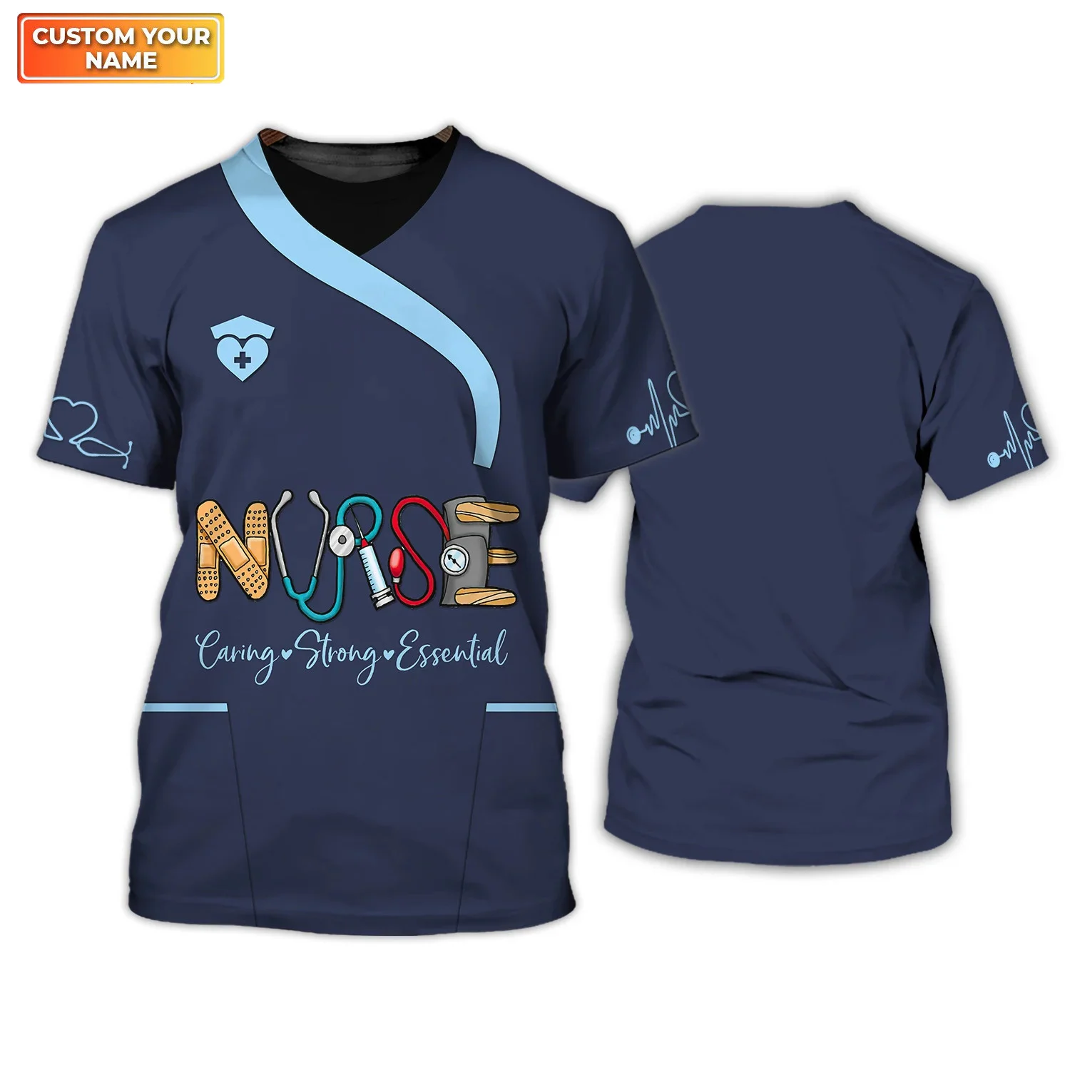 

2023 Summer Women's Fashion Customized Tee O-neck Casual Nurse Workwear Uniform T Shirt Infusion Bottle Graphic Printed Pullover