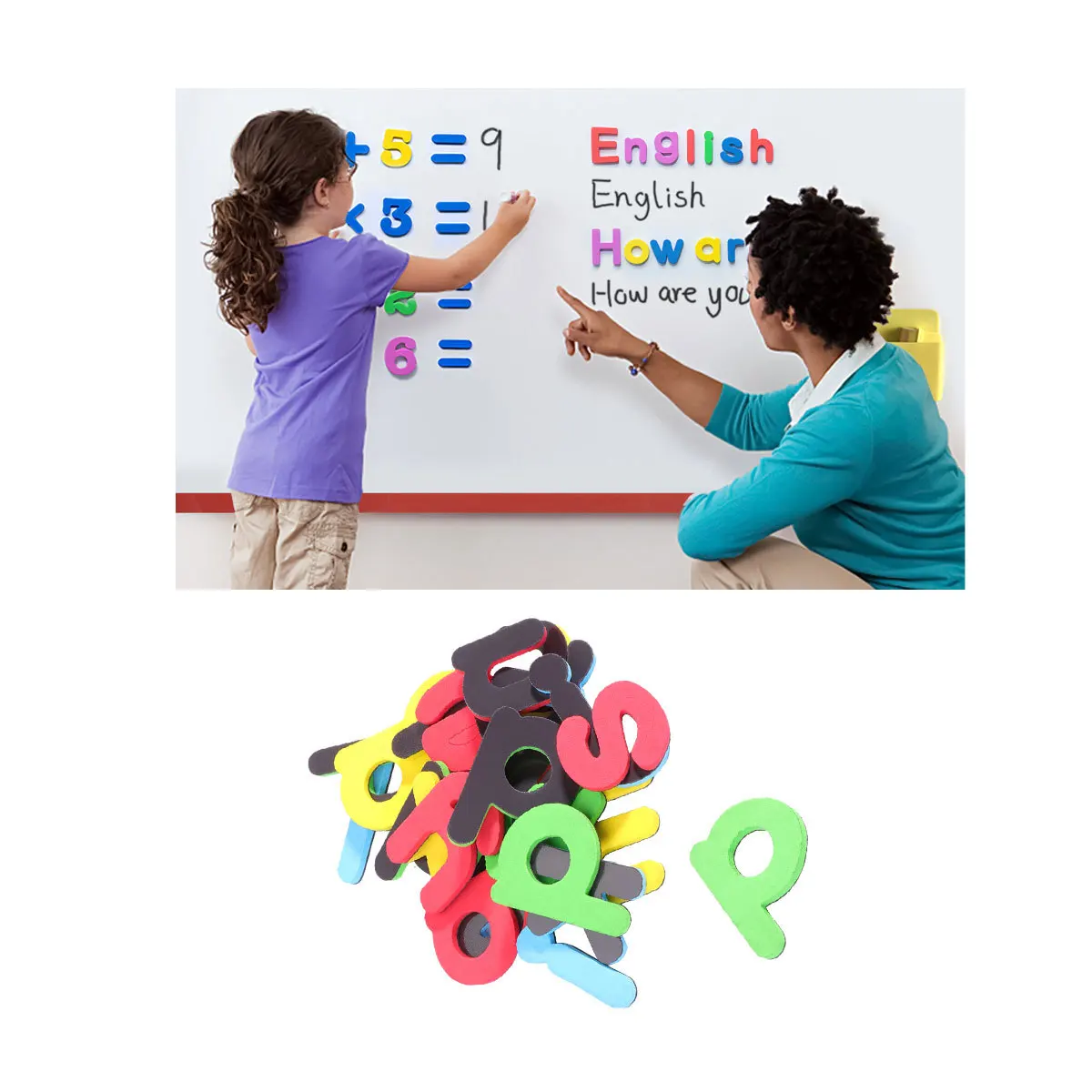 2 Set di Lettere Magnetiche Alfabeto in EVA per Bambini, Educative, per Frigorifero, Lavagna, Porta in Ferro, Adesivi Colorati