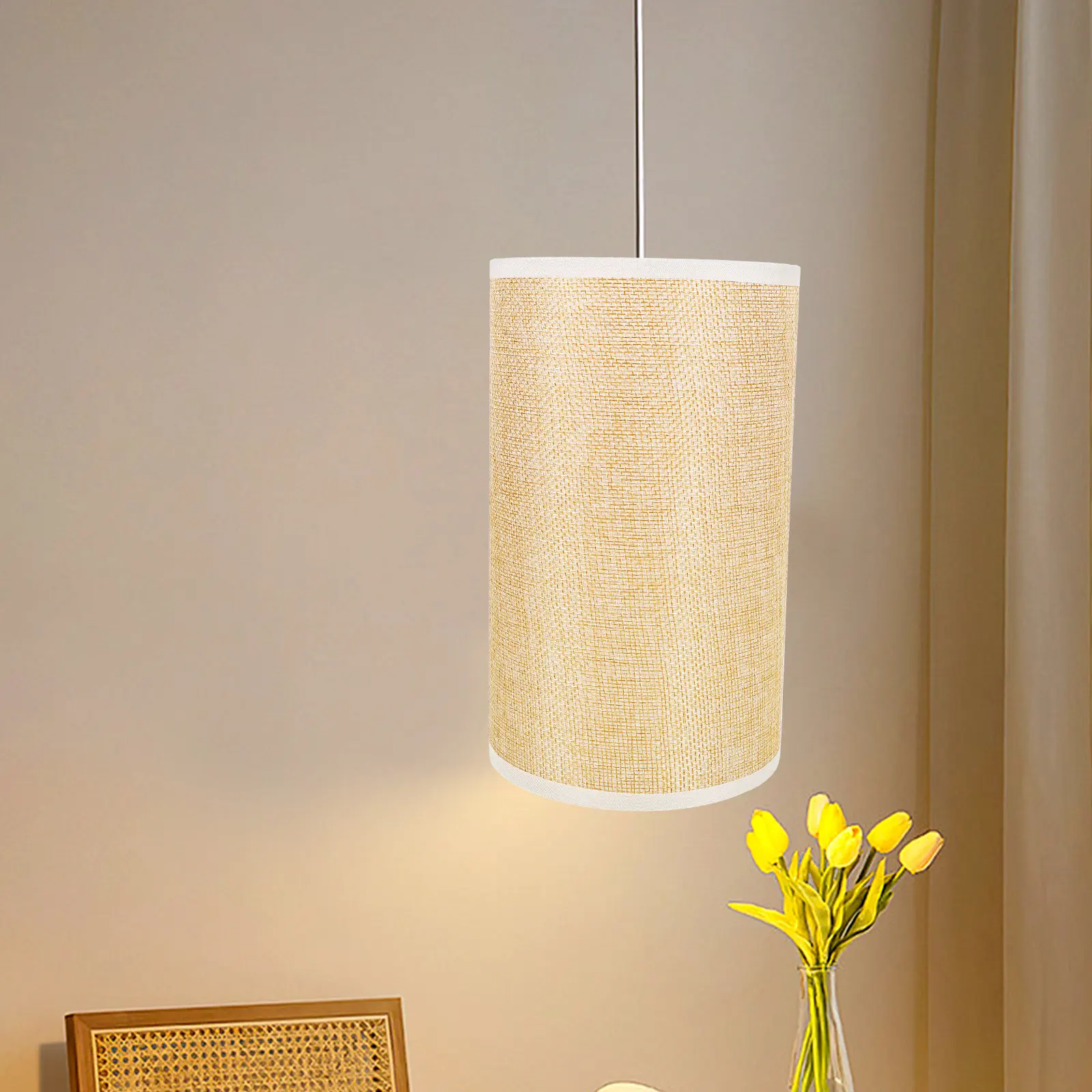 1Pcs Linen Cloth Lampshade Fine Workmanship Protective Ceiling Pendant Lamp Light Cover Hole Dia 42Mm Lamp Shade