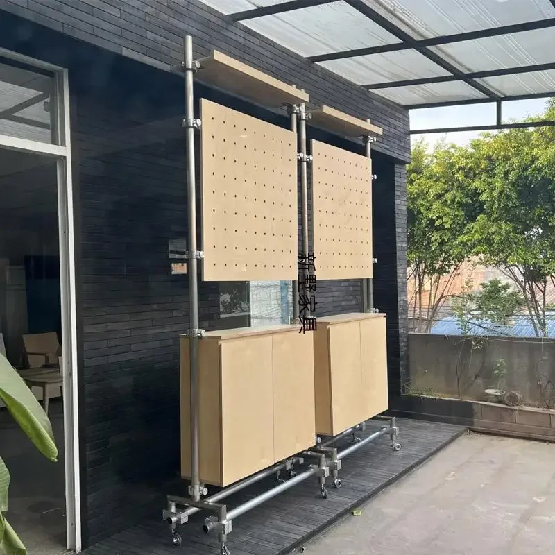 Display cabinet screen mobile partition solid wood storage hole plate small apartment stainless steel simple entrance rack dinin