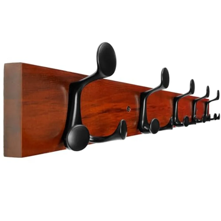 

Coat Rack Wall Mount" Solid Wood Coat Hooks Wall Mounted Coat Hanger 16" Hole to Hole Heavy Duty Hook Rack Rail 5 Triple Hooks